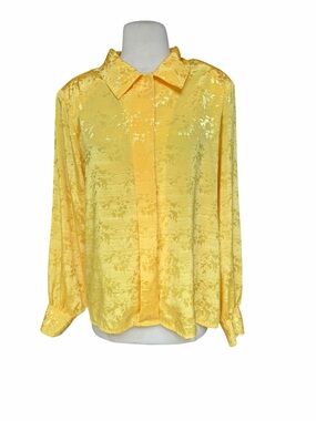 1980s Silvercord 100% Poly Floral Jacquard Hidden Button Placket Blouse